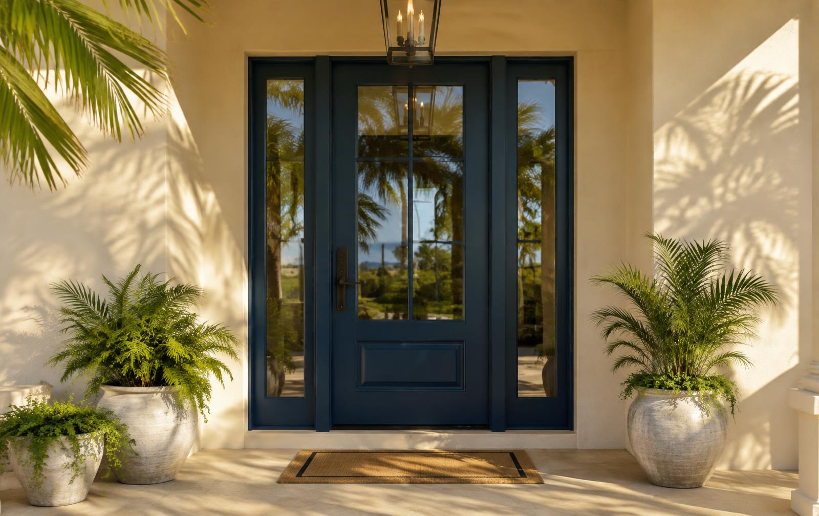 Navy front entry door on a Florida home